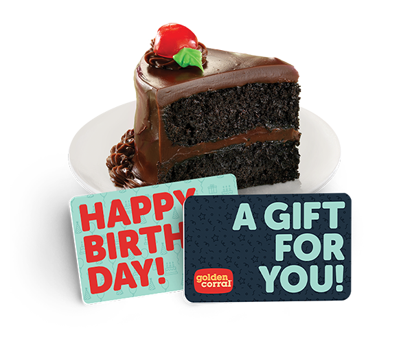 Chocolate cake with two Golden Corral gift cards