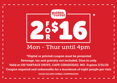 2 for $16 Monday - Thursday Special - Golden Corral Buffet Restaurants