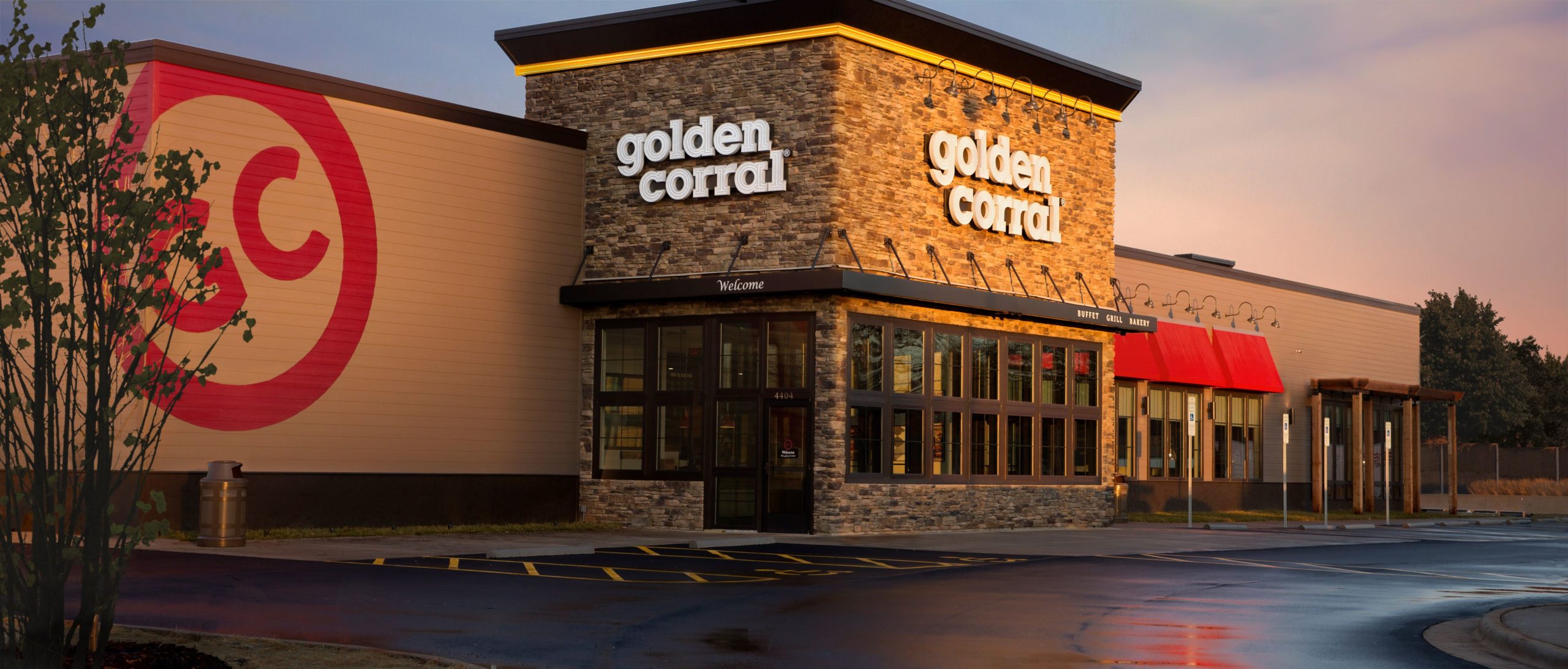 Golden Corral exterior at twilight