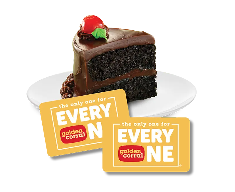 Chocolate cake with two Golden Corral gift cards