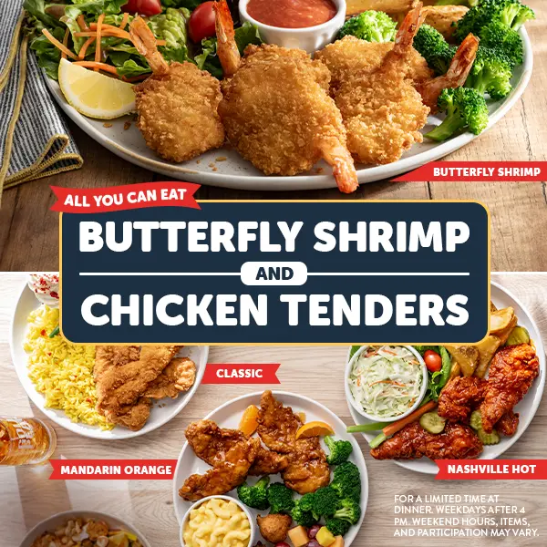 All you can eat butterfly shrimp and chicken tenders at Golden Corral
