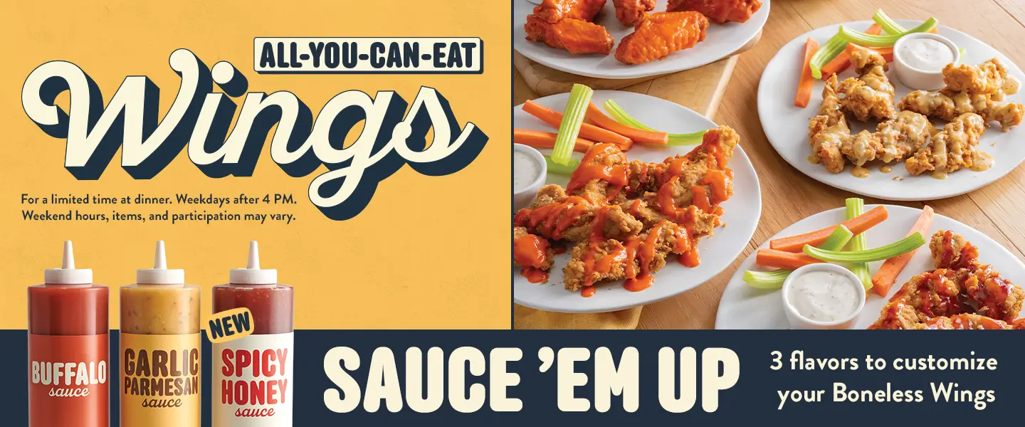 All You Can Eat Traditional and Boneless Wings for a limited time after 4pm