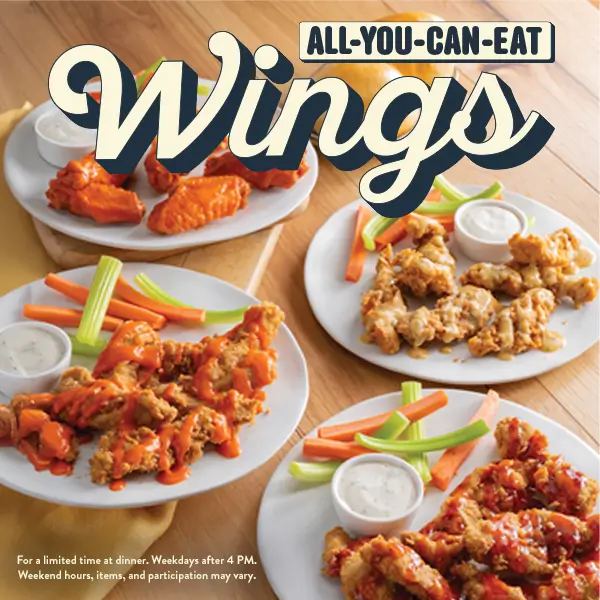 All You Can Eat Traditional and Boneless Wings for a limited time after 4pm