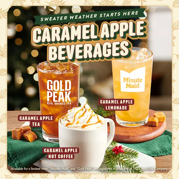 Enjoy a caramel apple tea, lemonade, or hot coffee at Golden Corral