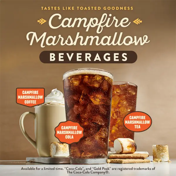 Golden Corral Seasonal Beverages - Campfire Marshmallow Tea, Coffee, and Cola