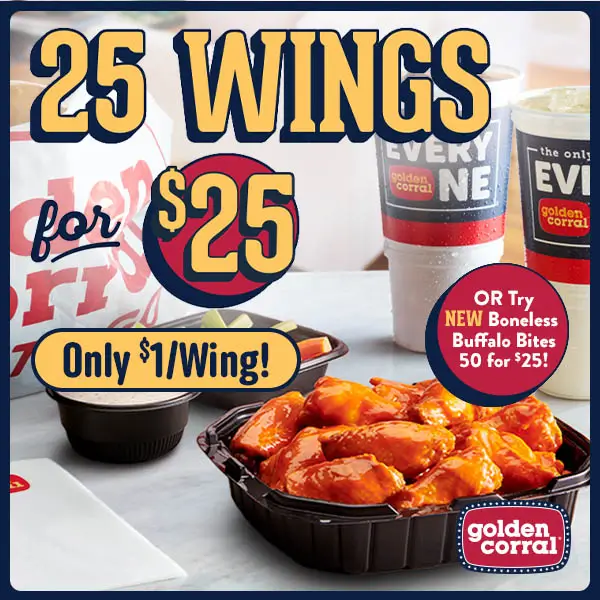 25 Wings for $25 dollars, only $1 per wing!